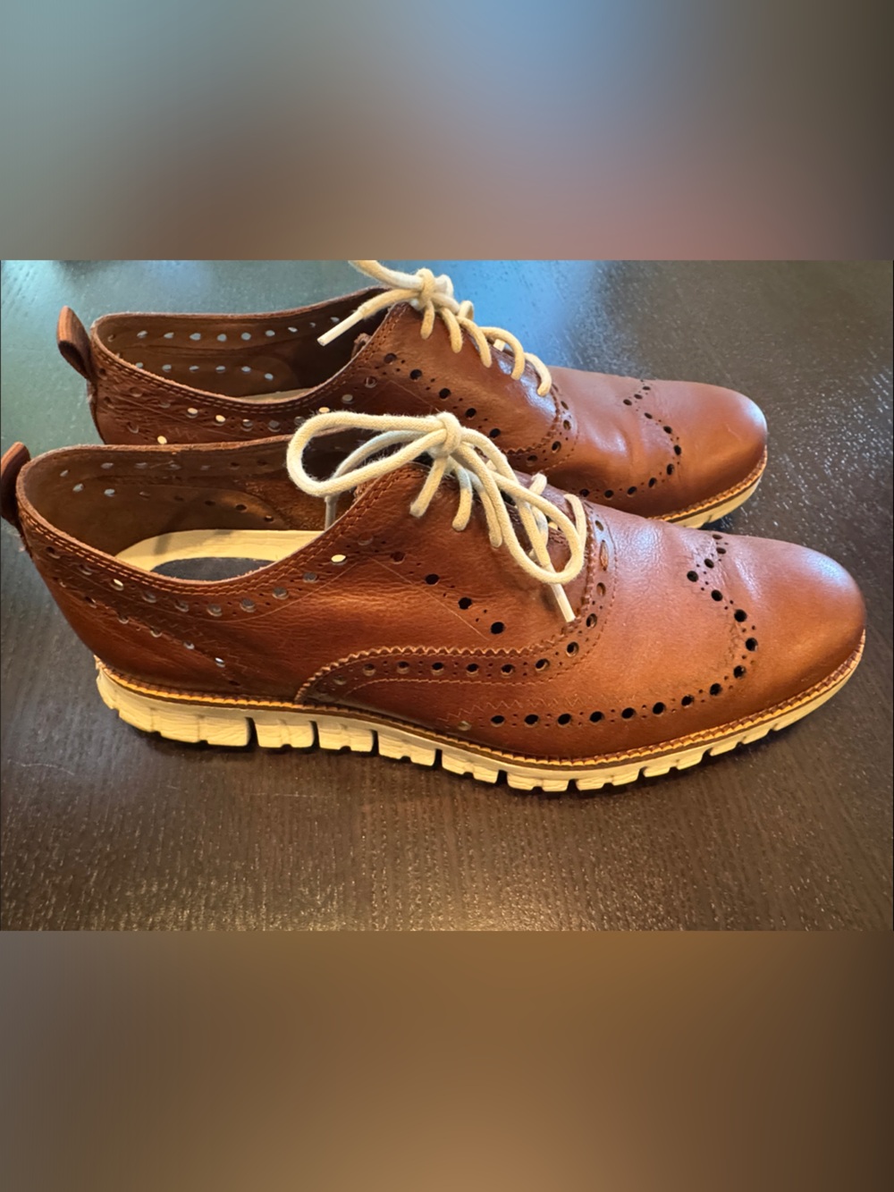 Cole Haan Brown Leather Wingtip Oxfords with White Laces